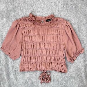 Talent Mauve Smocked Blouse Top Balloon Sleeves Ruffle Neck Tie Detail 2XL